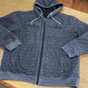OCEAN CURRENT Sherpa Lined Gray Black Hooded Sweatshirt Jacket Size XL